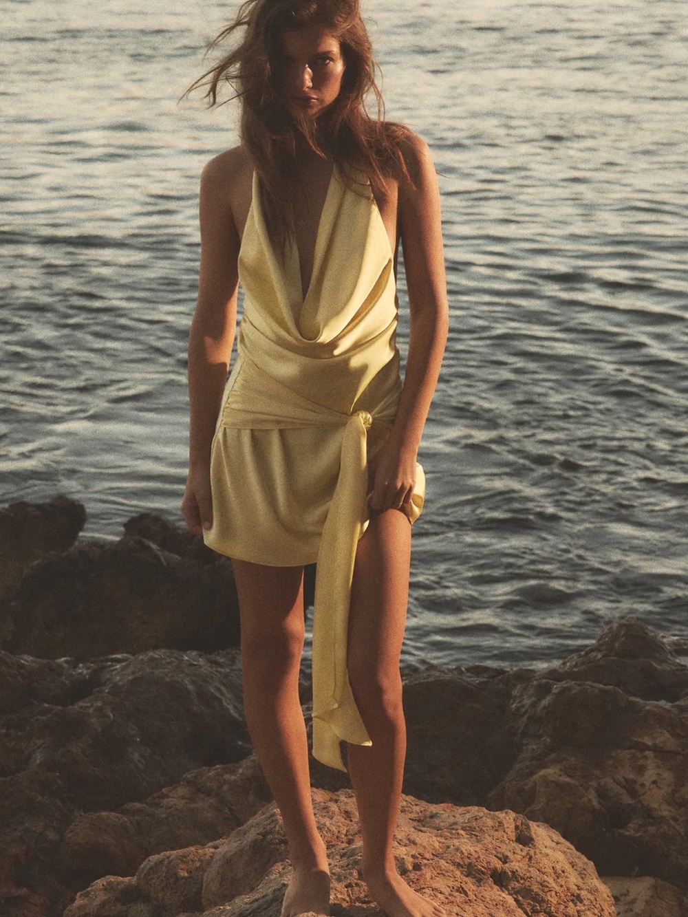 ZARA SATIN EFFECT MINI DRESS WITH SASH
